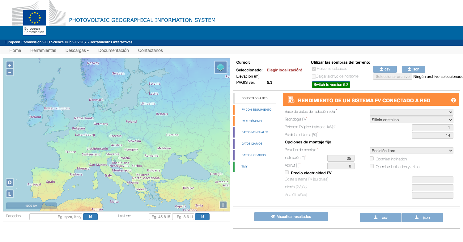 Calcula tu ahorro con Tornasol Energy y PVGIS | Calculadora Fotovoltaica Comisión Europea Oficial