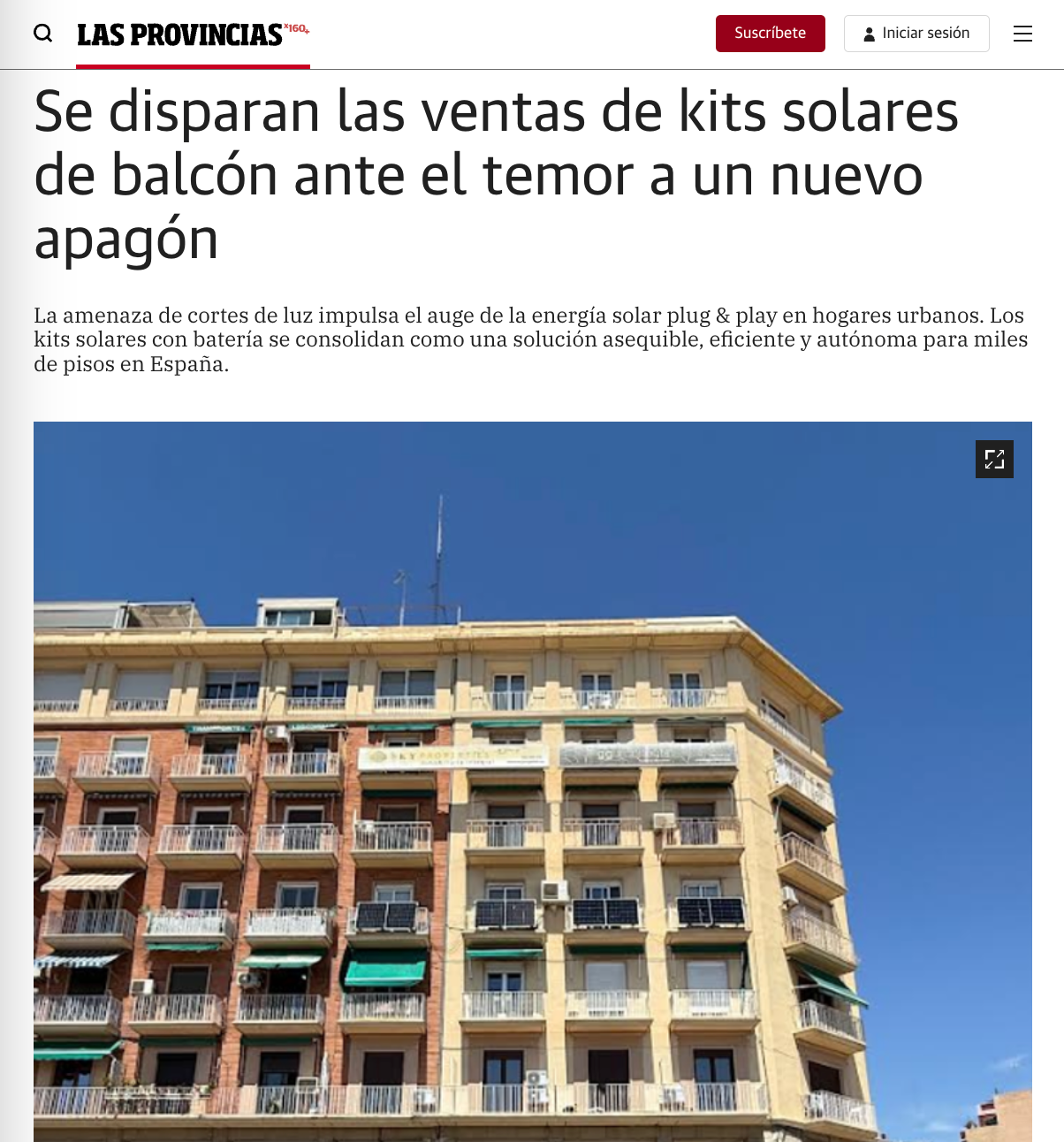 Noticia en Las Provincias | Se dispara el interés por los kits solares de balcón: del miedo al apagón a la autonomía energética
