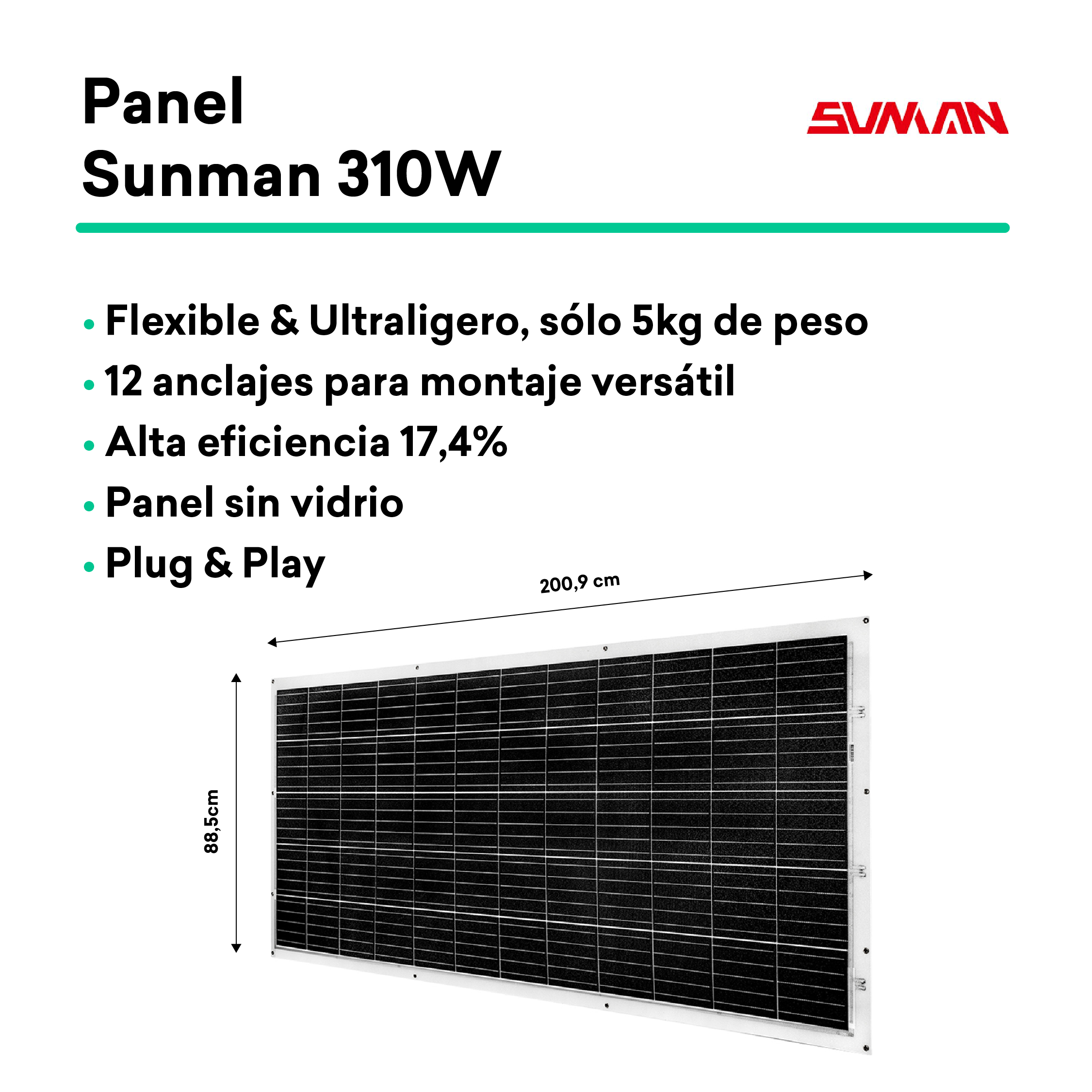 Panel Solar Flexible Ultraligero 310W Sunman SMF310